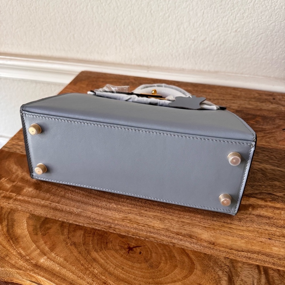 LEATHER INSIDE & OUT | Light Blue Mini 25 Sellier KL Top Handle w/ Gold HW S17 - Picture 9 of 13